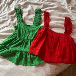 Altard State Ruffle Strap Peplum Tops – Green & Red Bundle (Size S)